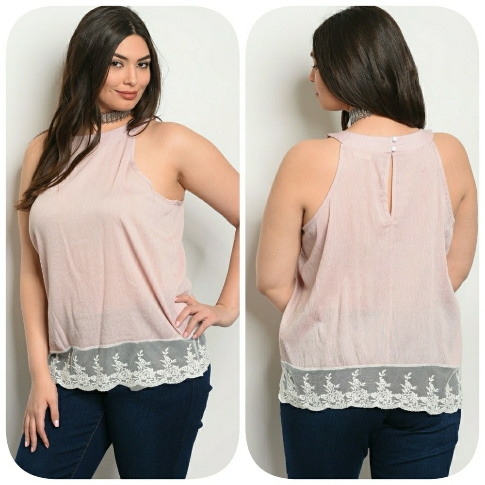 Plus Size Blush and Ivory Lace Top